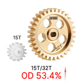 INJORA Brass Transmission Main Gear with Plastic Motor Pinion for 1/24 Losi Micro-B - 15T/32T Gears (Overdrive 53.4%)