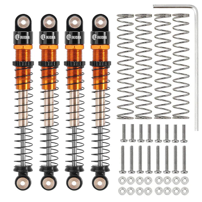 INJORA 51mm Aluminum Long Travel Threaded Double Barrel Shocks for Axial AX24 SCX24 (4pcs) - ORANGE - HeliDirect