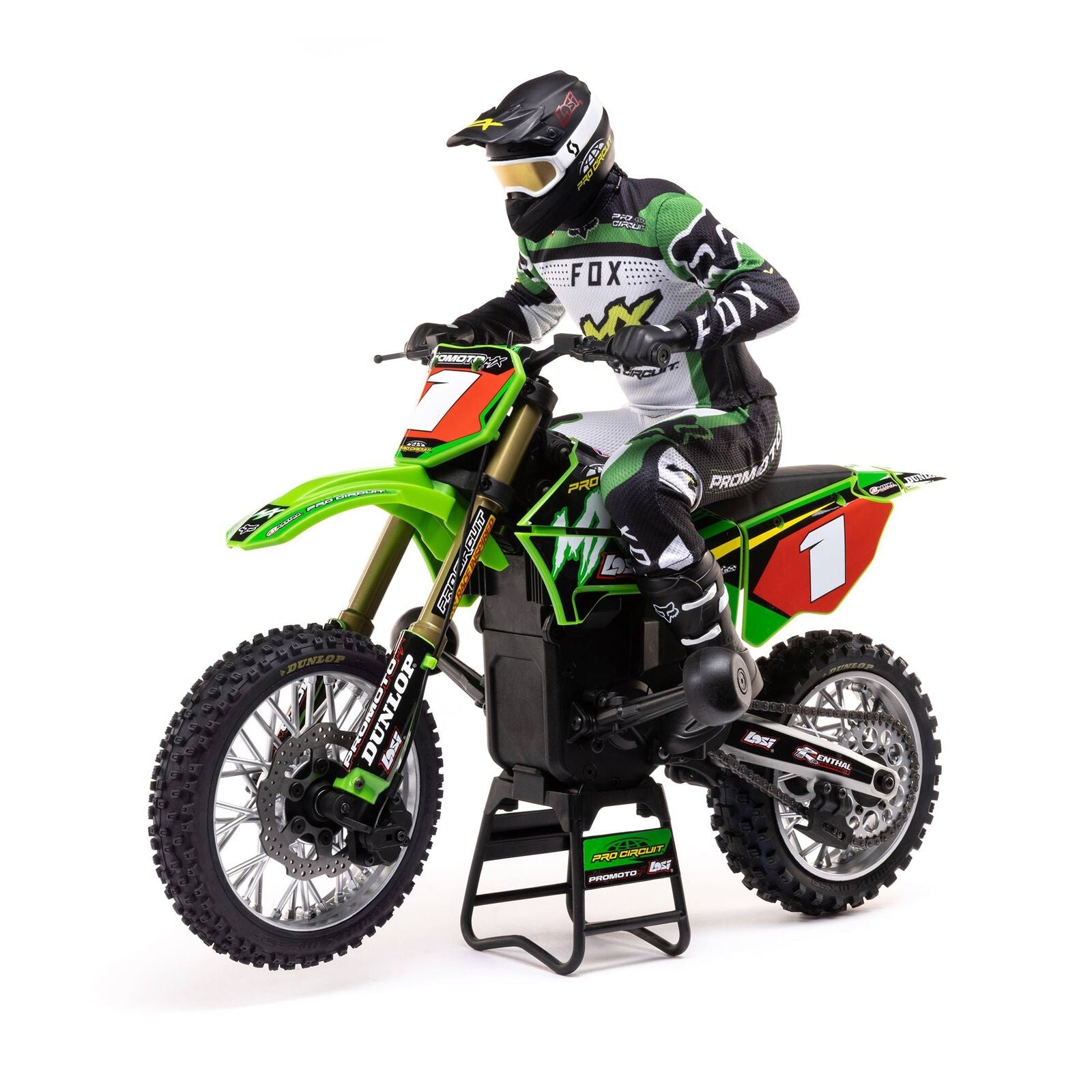Losi 1/4 Promoto-MX Motorcycle RTR with Battery and Charger, Pro Circuit - GREEN - HeliDirect