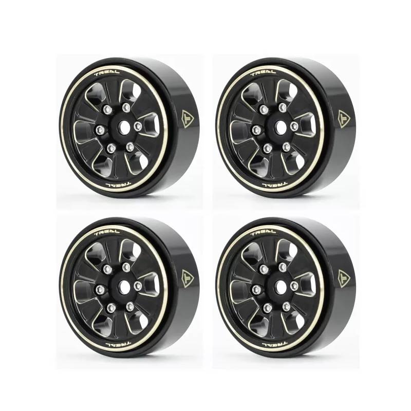 Treal 1.0" Brass Beadlock Wheels Rims (4pcs) Black For 1/24 Scale Crawler Axial SCX24 - Type B - HeliDirect