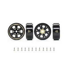 Treal 1.0" Brass Beadlock Wheels Rims (4pcs) Black For 1/24 Scale Crawler Axial SCX24 - Type B - HeliDirect