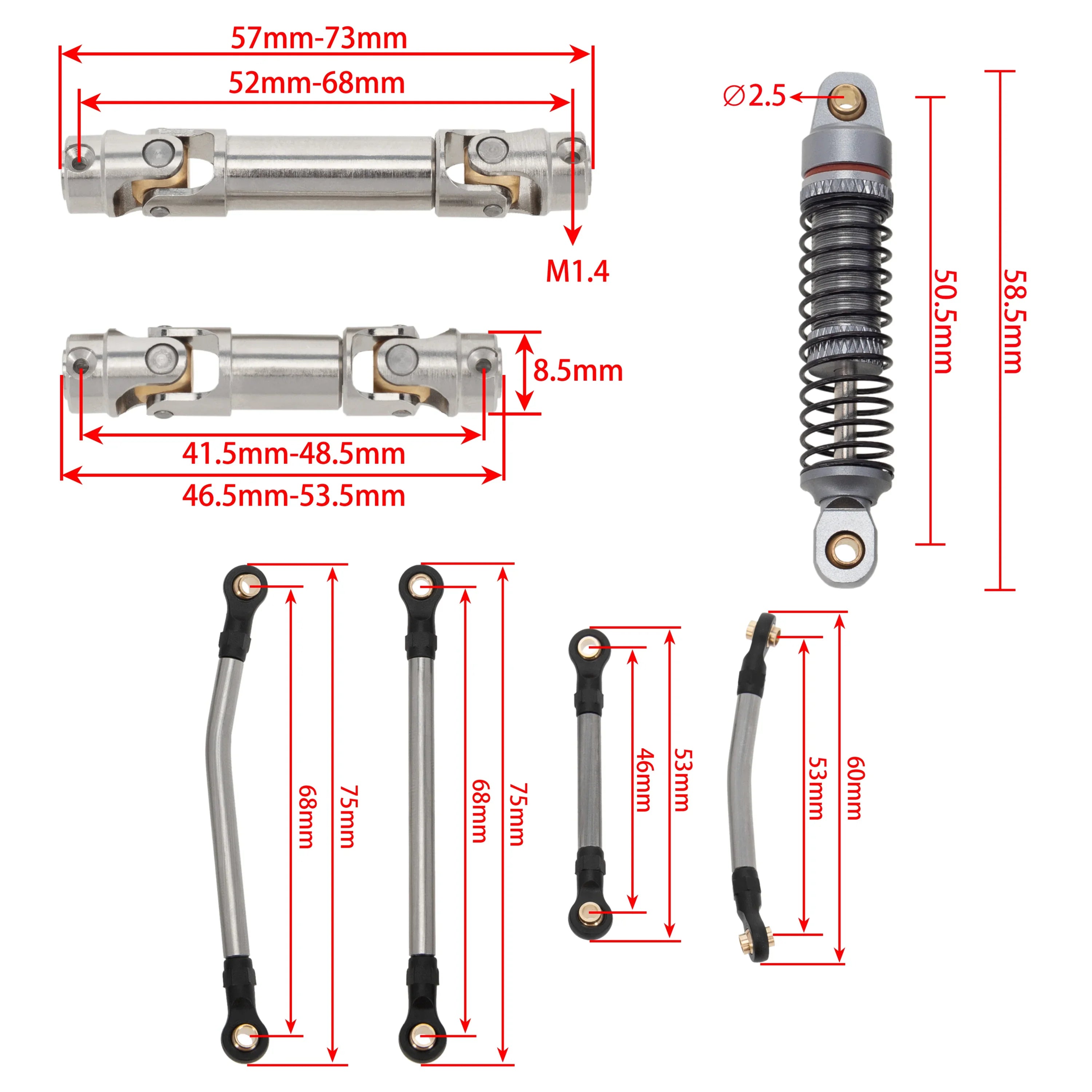 MEUS Racing TRX4M Connecting rod Shock absorber 55MM Drive shaft kit For 1/18 TRX4M Ripper Land Rover Bronco Crawler Upgrade - Titanium - HeliDirect