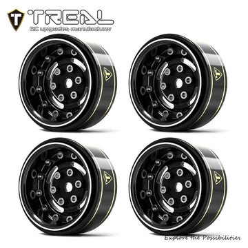 TREAL 1.0 Beadlock Wheels Deep Dish Rims (4P) for SCX24 AX24 FCX24 TRX4M 1/24 1/18 Crawler Car-Type F - BLACK - HeliDirect