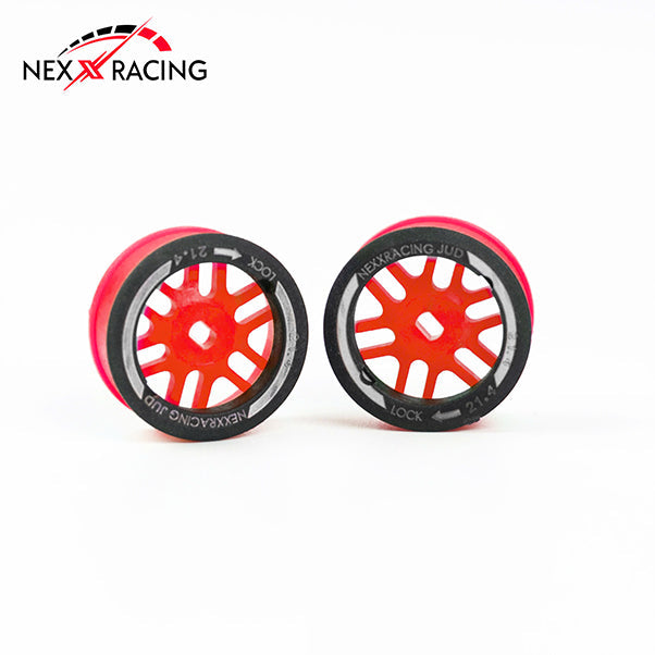 Nexx Racing “JUD” threaded carbon-fiber reinforced EVO AWD Flanged Front Wheels (2) pcs for Mini-Z (RED) OFFSET 0