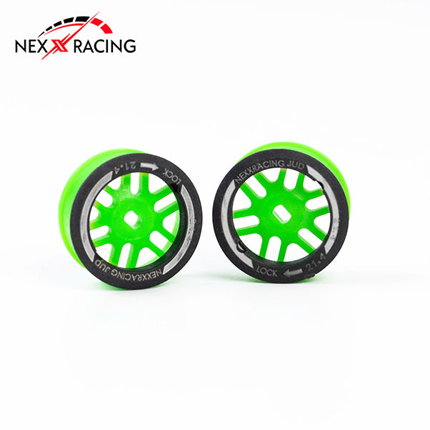 Nexx Racing “JUD” threaded carbon-fiber reinforced EVO AWD Flanged Rear Wheels (2) pcs for Mini-Z (GREEN) OFFSET 0