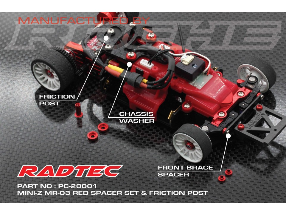 Reflex Racing PC-20001R Radtec Mini-Z MR-03 Spacer Set & Friction Post (Red)