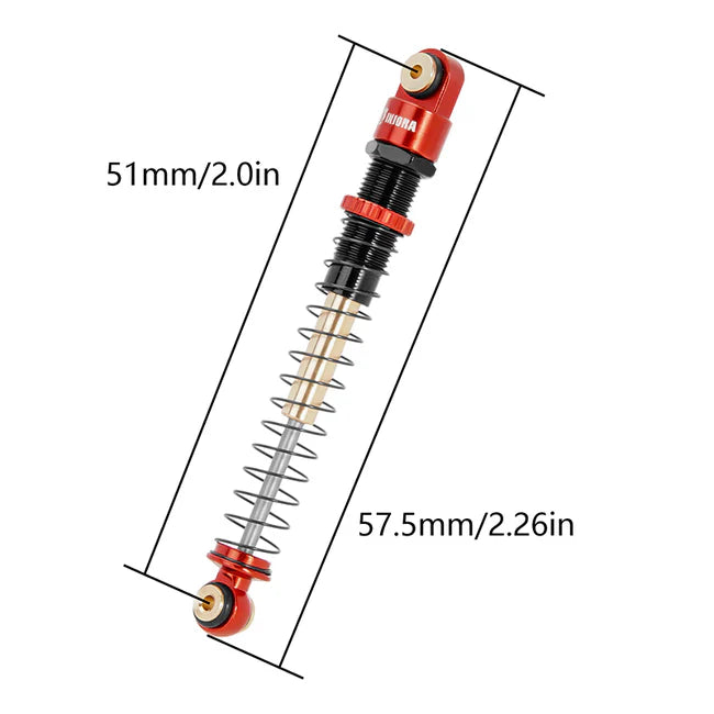 INJORA 51mm Aluminum Long Travel Threaded Double Barrel Shocks for Axial AX24 SCX24 (4pcs) - RED - HeliDirect