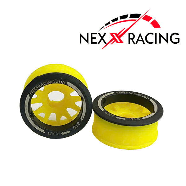 Nexx Racing “JUD” threaded carbon-fiber reinforced EVO Flanged Rear Wheels (2) pcs for Mini-Z (YELLOW)