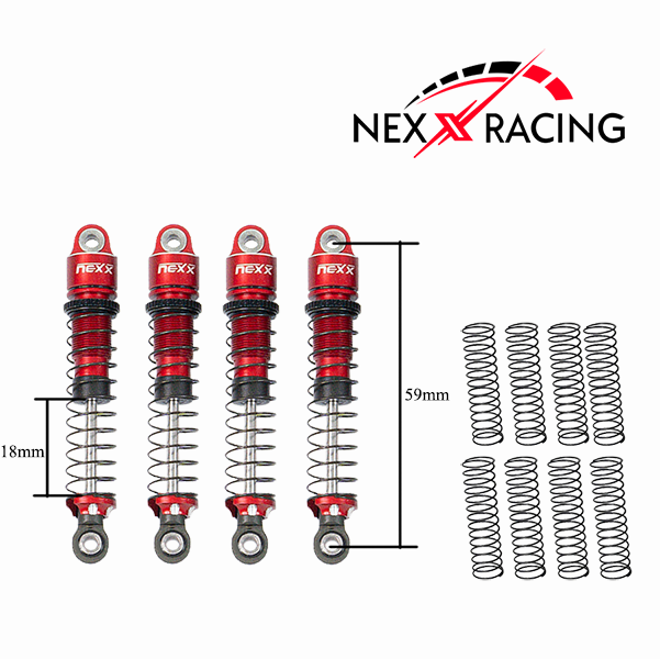 Nexx Racing 59mm Long Oil Shocks (4pcs) for Redcat MT-18 - Red