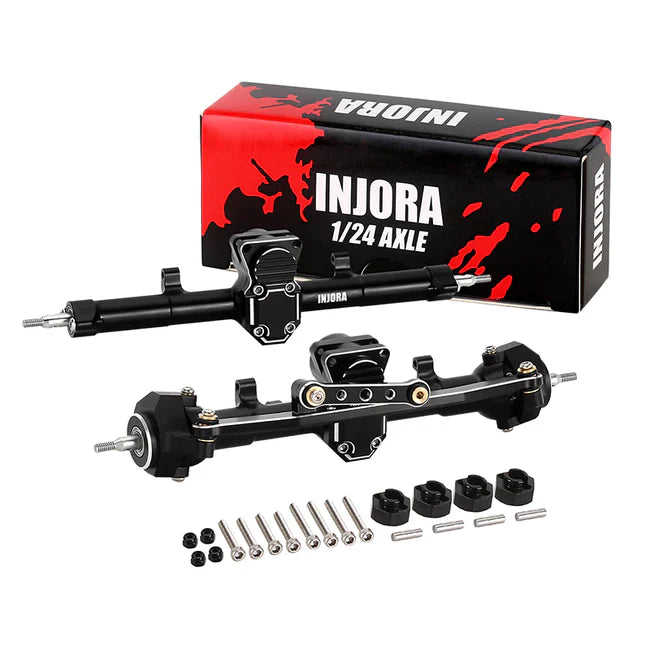 INJORA +4mm Extended Aluminum Front Rear Axles Set for Axial SCX24 Upgrades - HeliDirect