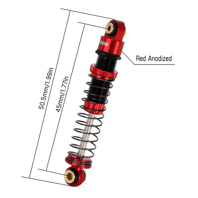 INJORA 45mm Aluminum Threaded Oil Shock Absorbers for 1/24 FMS FCX24 (4pcs) - RED - HeliDirect
