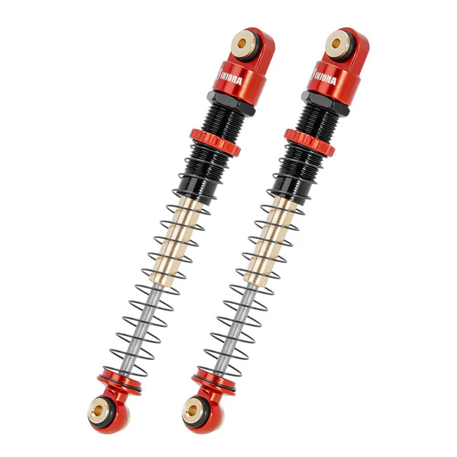 INJORA 51mm Aluminum Long Travel Threaded Double Barrel Shocks for Axial AX24 SCX24 (4pcs) - RED - HeliDirect