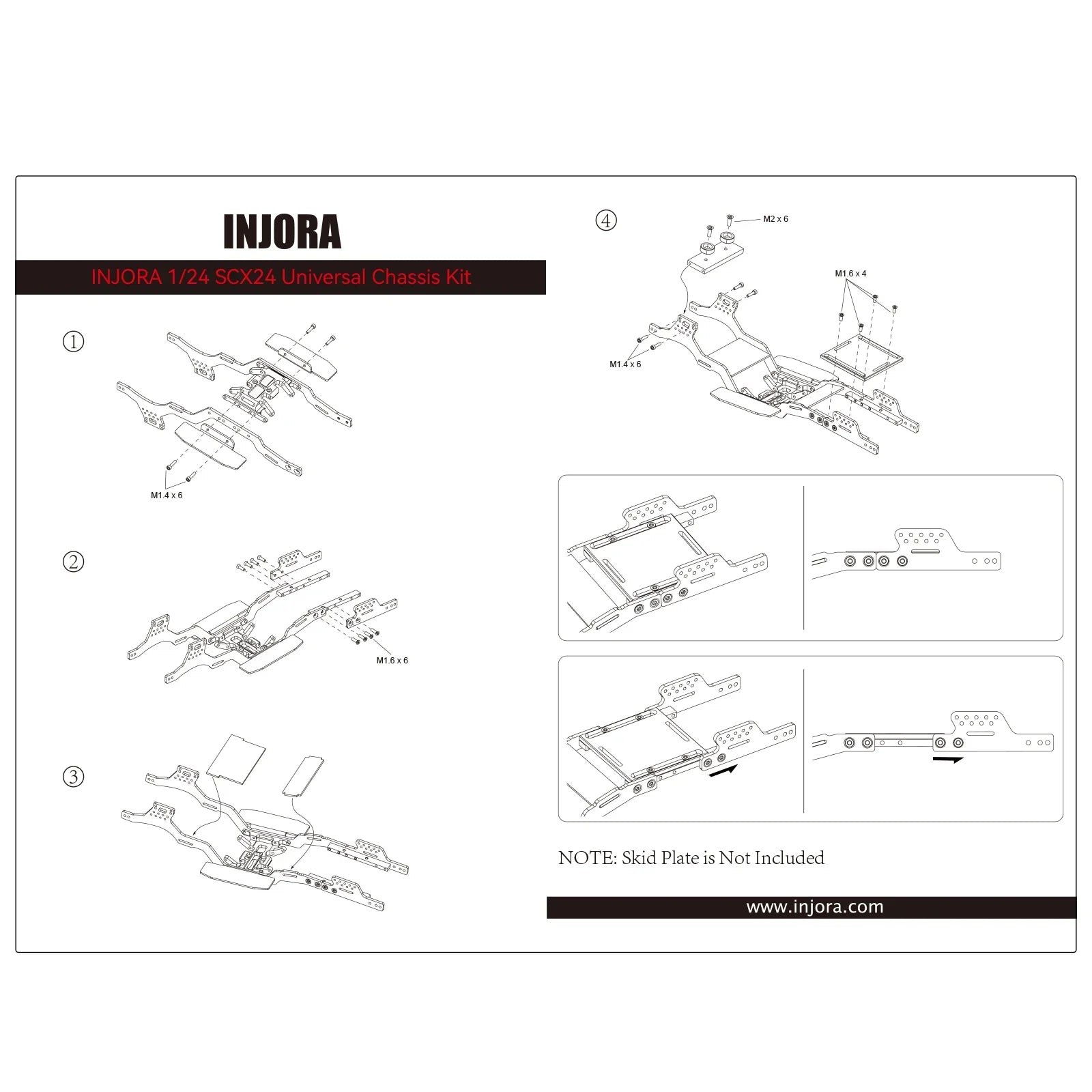INJORA Universal LCG Carbon Fiber Chassis Frame Kit for 1/24 SCX24