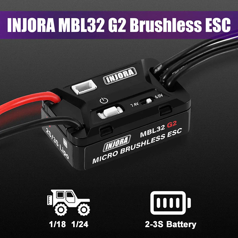 INJORA MBL32 G2 Waterproof Brushless ESC & 1721 Purple Viper Motor for 1/24 SCX24
