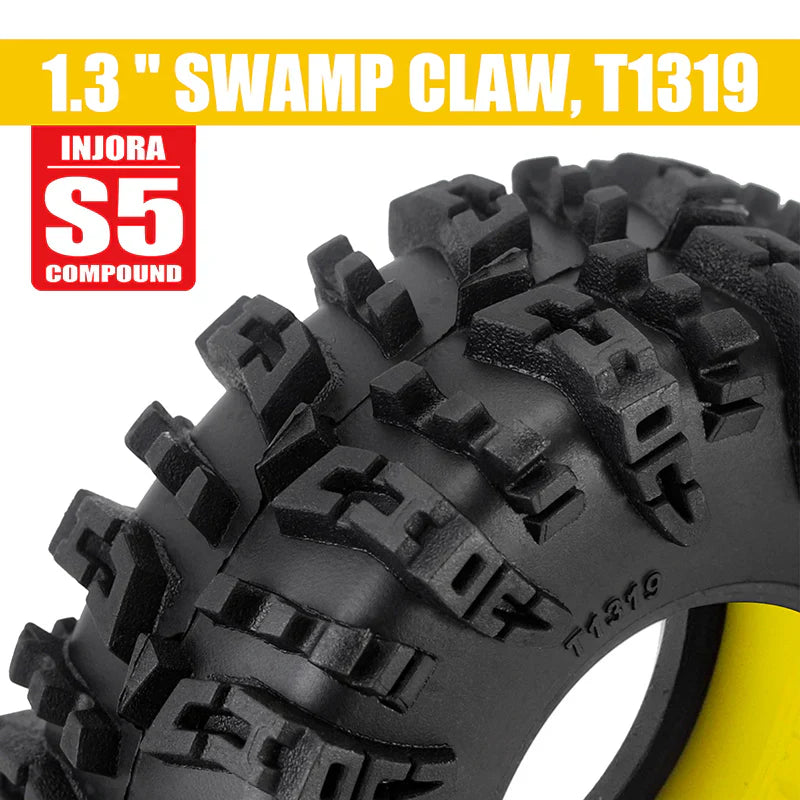 INJORA 1.3" 70*27mm Swamp Claw Tires & Silicone Rubber Inserts Combo (4) - Yellow (Super Soft)