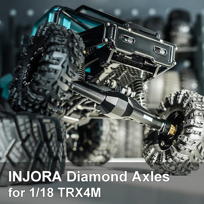 INJORA +4mm Diamond Axles With Lay Down Servo Mount & Links For 1/18 TRX4M - BLACK - HeliDirect