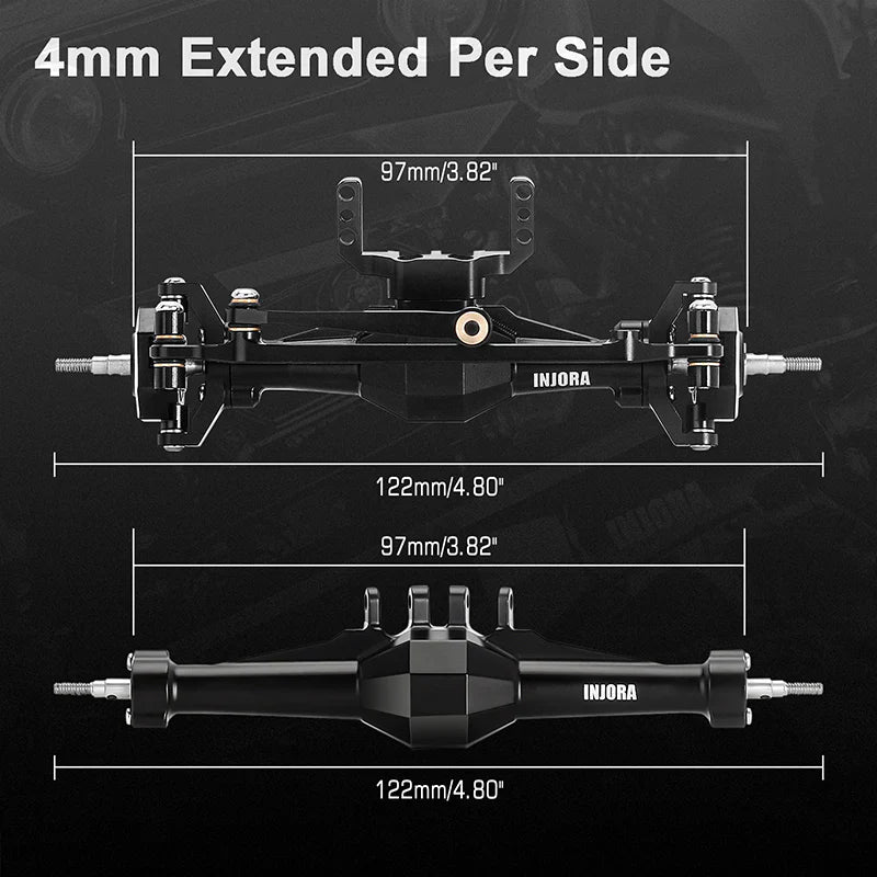 INJORA +4mm Diamond Axles With Lay Down Servo Mount & Links For 1/18 TRX4M - BLACK - HeliDirect