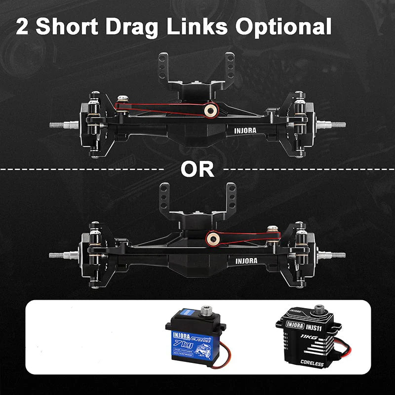 INJORA +4mm Diamond Axles With Lay Down Servo Mount & Links For 1/18 TRX4M - BLACK - HeliDirect