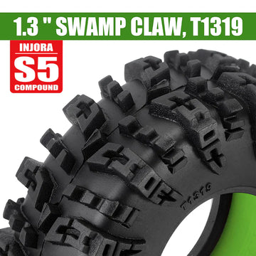 INJORA 1.3" 70*27mm Swamp Claw Tires & Silicone Rubber Inserts Combo (4) - Green (Soft)