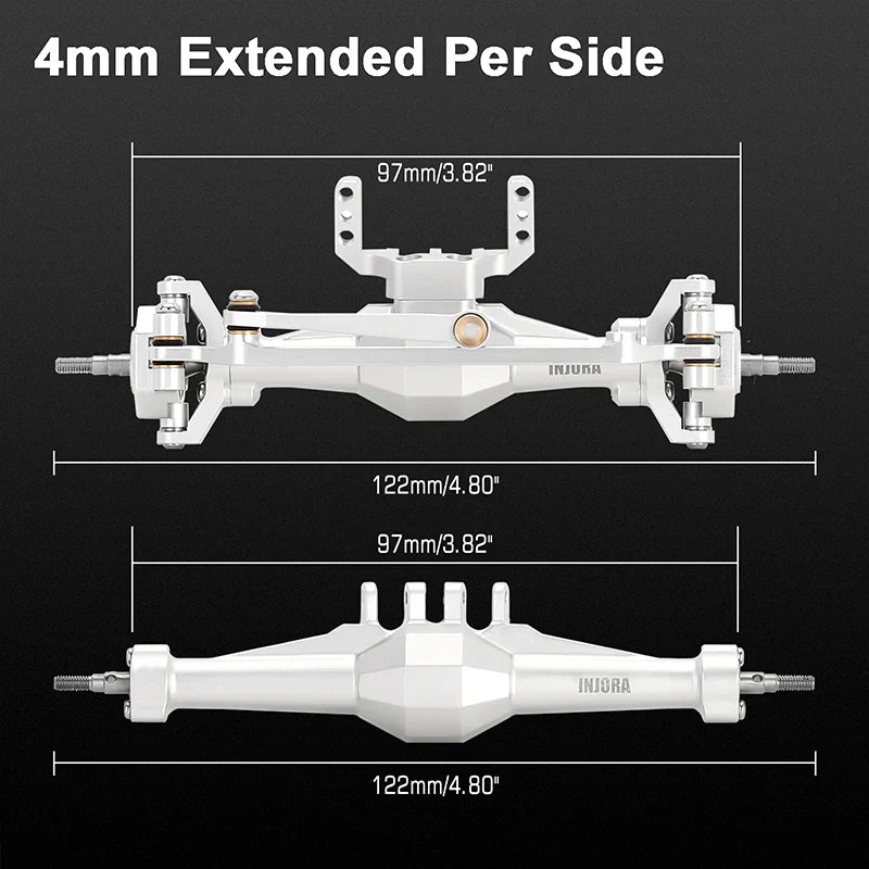 INJORA +4mm Diamond Axles With Lay Down Servo Mount & Links For 1/18 TRX4M - SILVER - HeliDirect