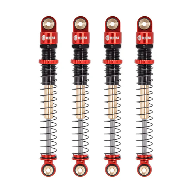 INJORA 51mm Aluminum Long Travel Threaded Double Barrel Shocks for Axial AX24 SCX24 (4pcs) - RED - HeliDirect