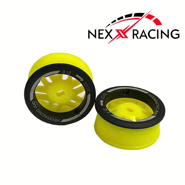 Nexx Racing “JUD” threaded carbon-fiber reinforced EVO AWD Flanged Front Wheels (2) pcs for Mini-Z (YELLOW) OFFSET -2