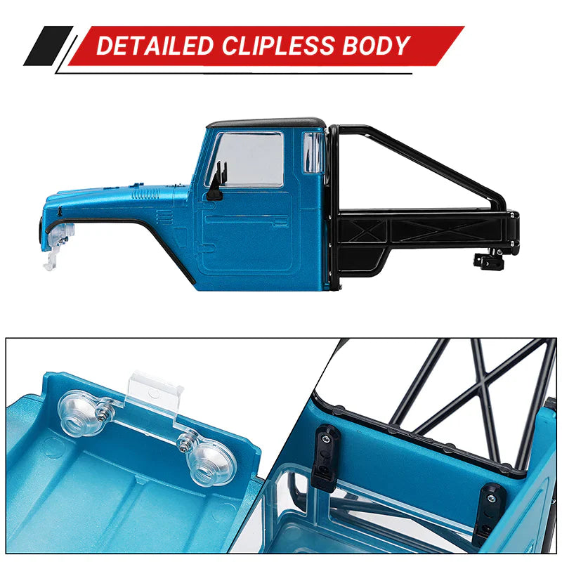 INJORA IR40 Half Truck Hard Plastic Body With Cage For 1/18 TRX4M Defender Bronco - BLUE - HeliDirect