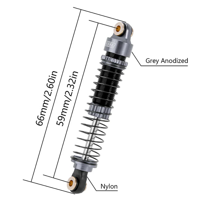 INJORA 59mm Long Threaded Oil Filled Shocks for 1/18 TRX4M (4pcs) - GREY - HeliDirect