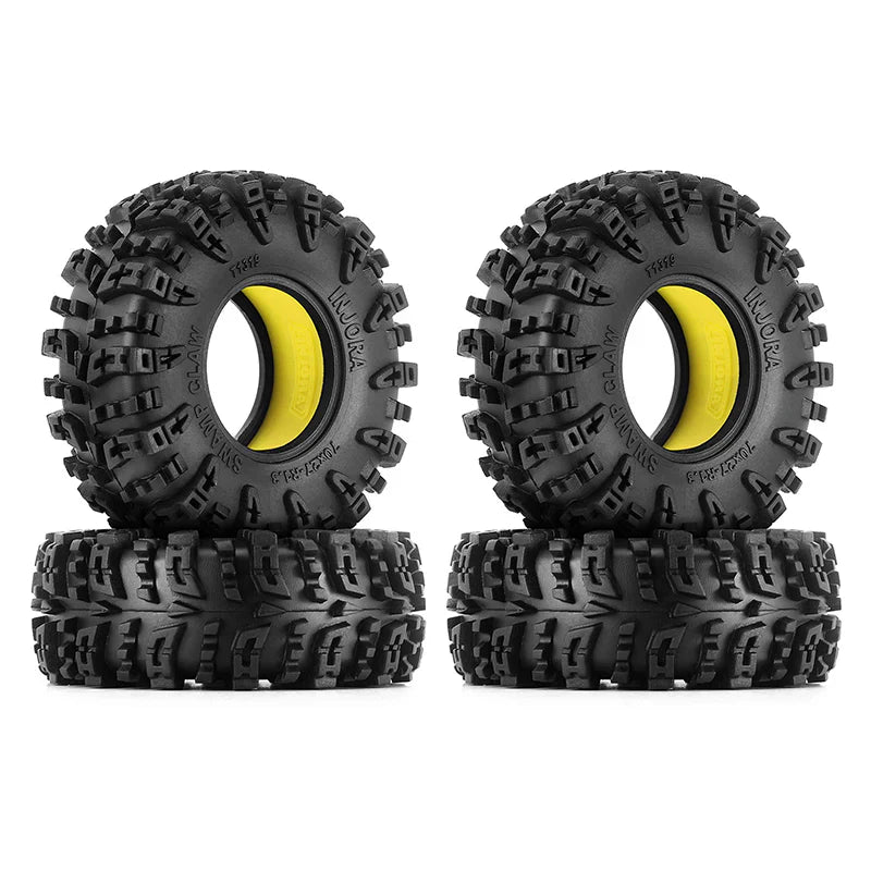 INJORA 1.3" 70*27mm Swamp Claw Tires & Silicone Rubber Inserts Combo (4) - Yellow (Super Soft)