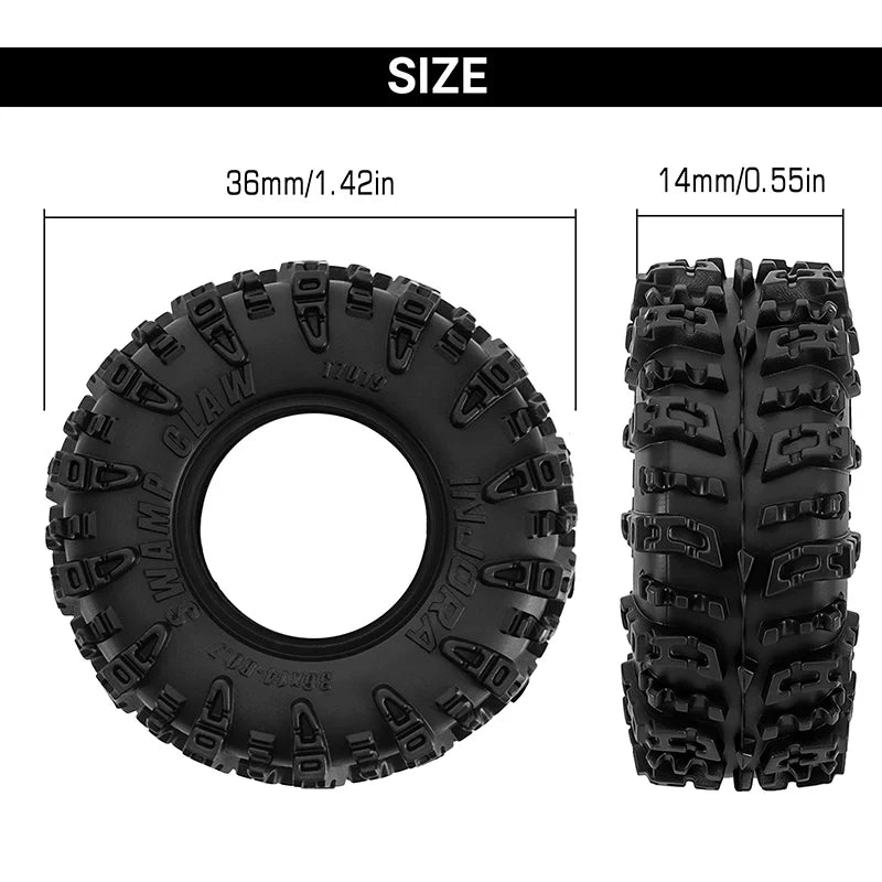 INJORA 0.7" 36*14mm Swamp Claw Tires for 1/30 SCX30