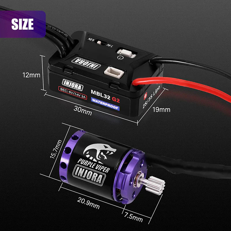 INJORA MBL32 G2 Waterproof Brushless ESC & 1721 Purple Viper Motor for 1/24 SCX24