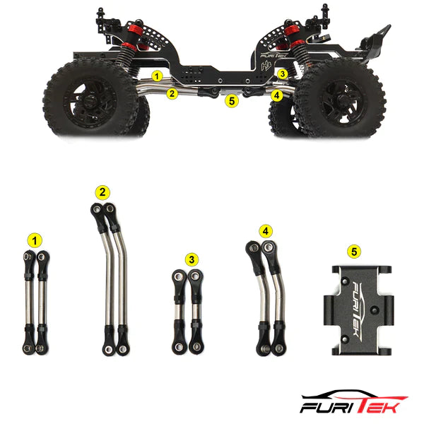 FURITEK STEEL HIGH CLEARANCE LINKS SETS WITH ALUMINIUM SKID PLATE FOR FURITEK FX118 - HeliDirect