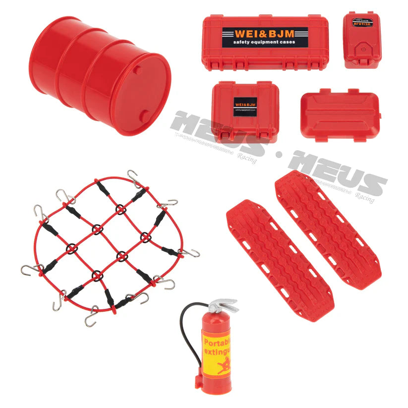 Meus Racing Decoration Parts Plastic Oil Drum Luggage Traction Board Ramps Restoring Sand Ladder Luggage Net for 1/18 TRX4M & 1/24SCX24 - RED - HeliDirect