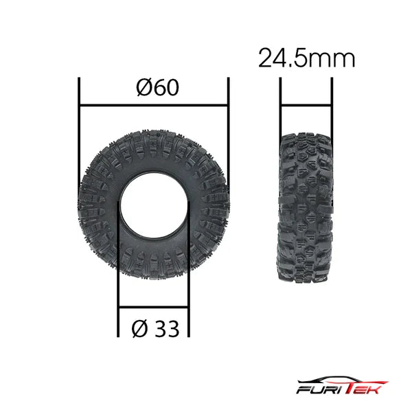 FURITEK MUDDER 60MM TIRES EXTRA SOFT STICKY SET FOR 1.2INCH WHEEL (FX118) - HeliDirect