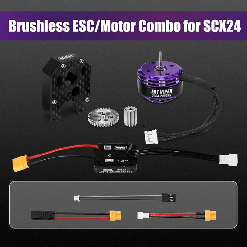 INJORA MBL32 G2 Waterproof Brushless ESC & 2204 Fat Viper Motor for 1/24 SCX24