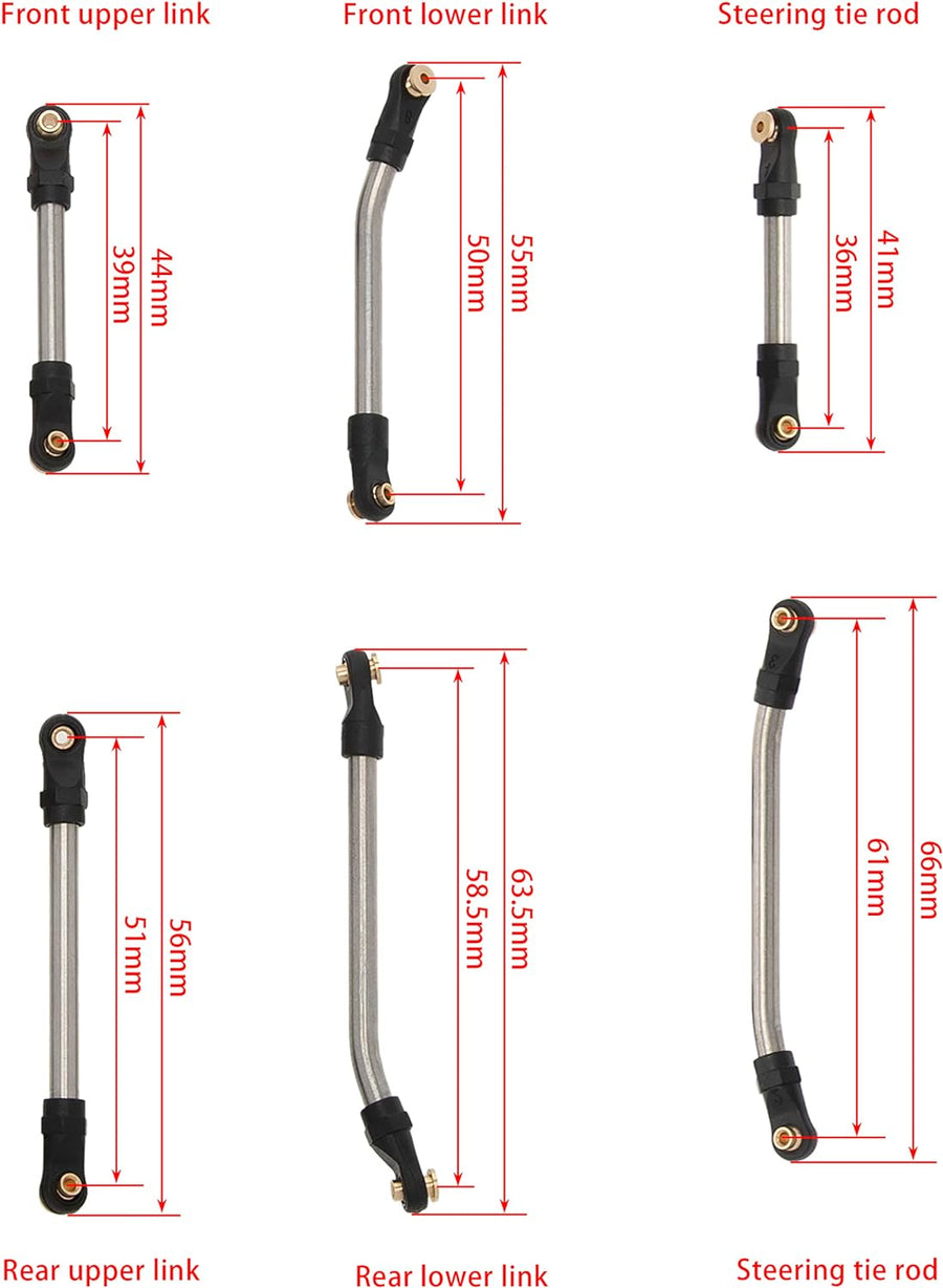 MEUS Racing Stainless Steel High Clearance Chassis Links Steering Links Set 10pcs 132mm Wheelbase for 1/24 Rock Crawler Car SCX24 C10 Bronco Wrangler - HeliDirect