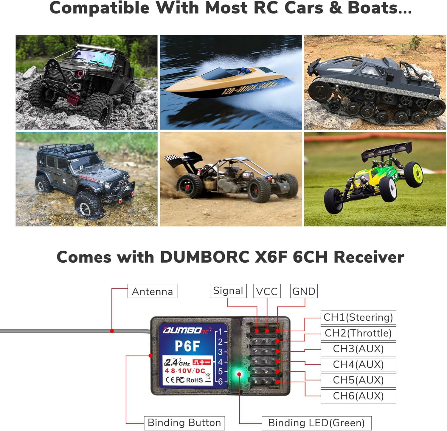 DUMBORC P6F 6 Channels 2.4GHz RC Receiver