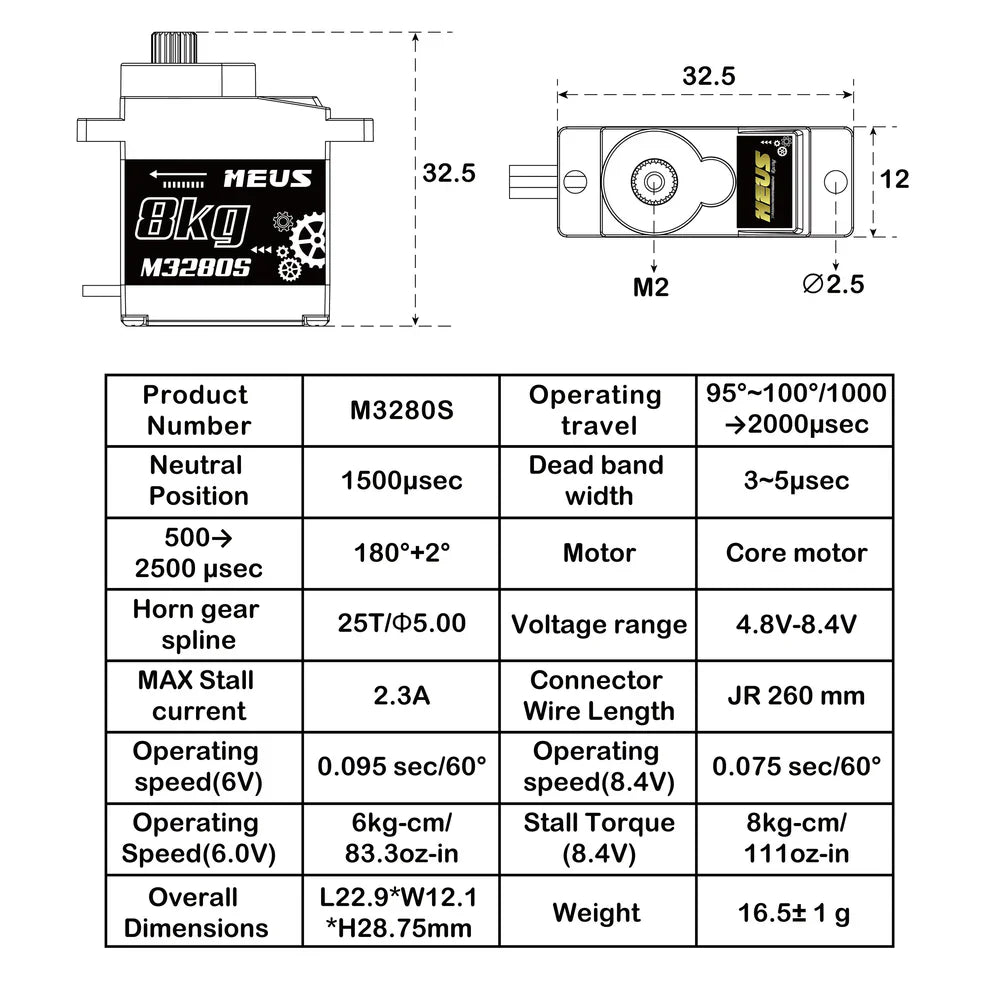 MEUS Racing M3280S 8KG Digital Micro Servo for 1/24 SCX24 1/18 TRX4M Redcat Ascent-18