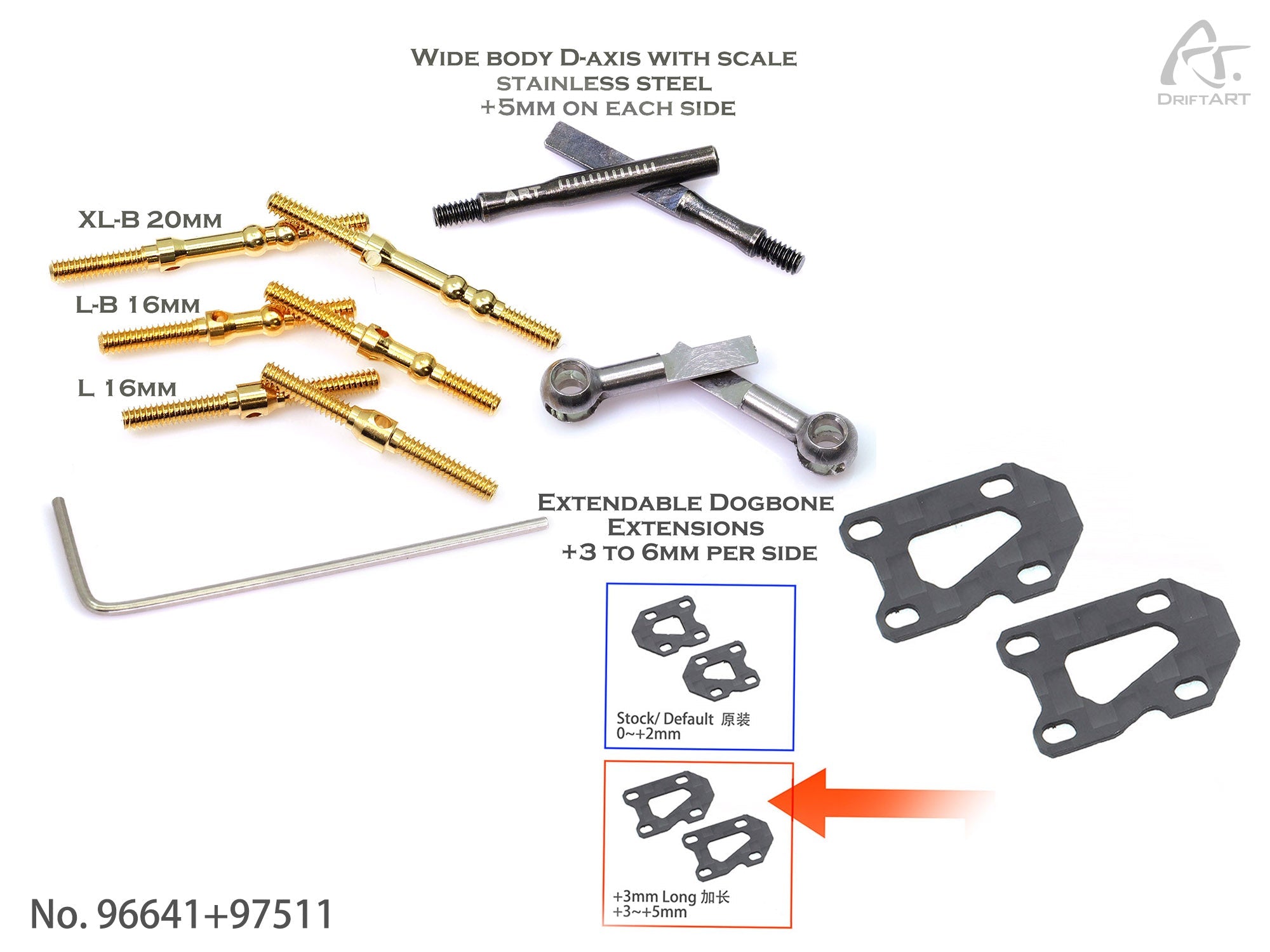 DriftART Wide Track Conversion Set + Rear Arms Long Plates Drift ART For DA4