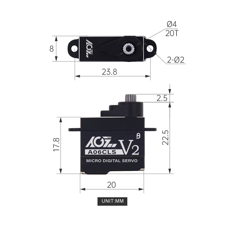 AGFRC A06CLS V2 Aluminum Case 20T High Precision 3KG 0.052Sec MG 7g Micro Digital Servo for Mini Size Airplane Car - BLACK - HeliDirect