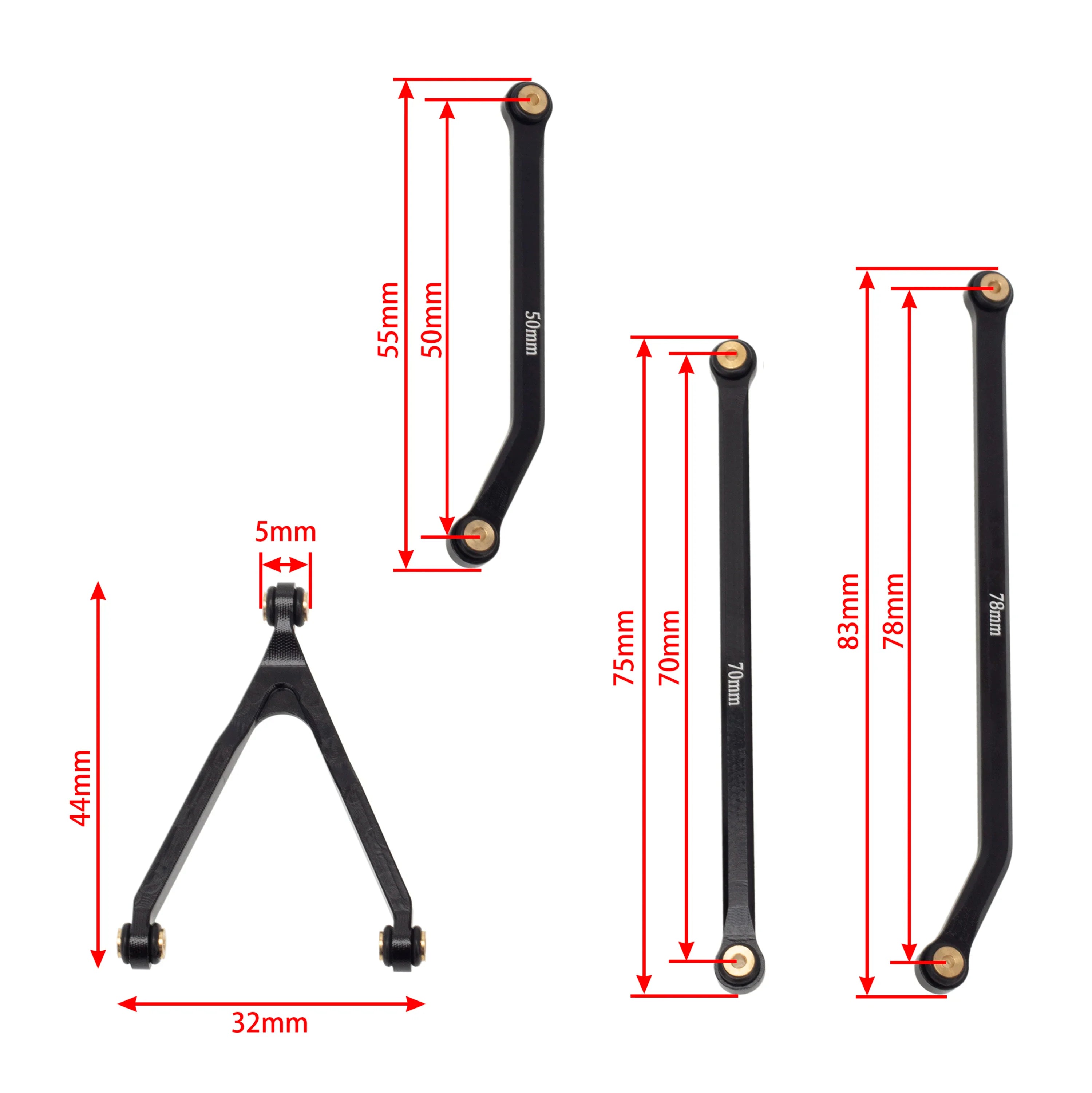 MEUS Racing  CNC Aluminum High Clearance Chassis Links for 1/24 RC Crawler LWB 133.5mm Axial SCX24 AXI90081 Deadbolt AXI00004 B17 (Black) - HeliDirect