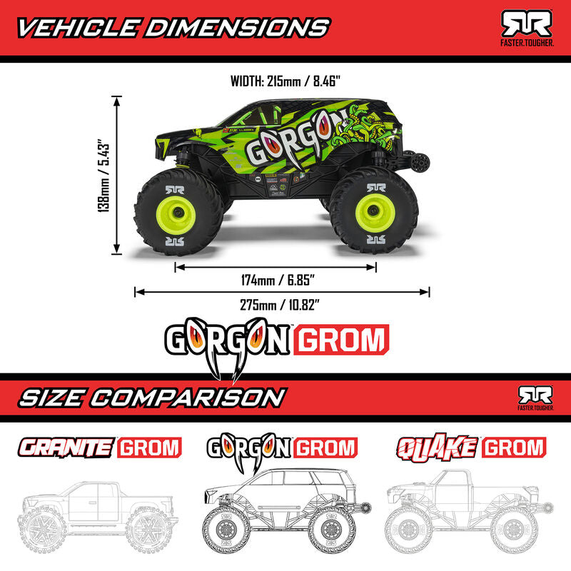 ARRMA 1/16 GORGON GROM 4X4 RTR Brushed Monster Truck (Battery & Charger Included)