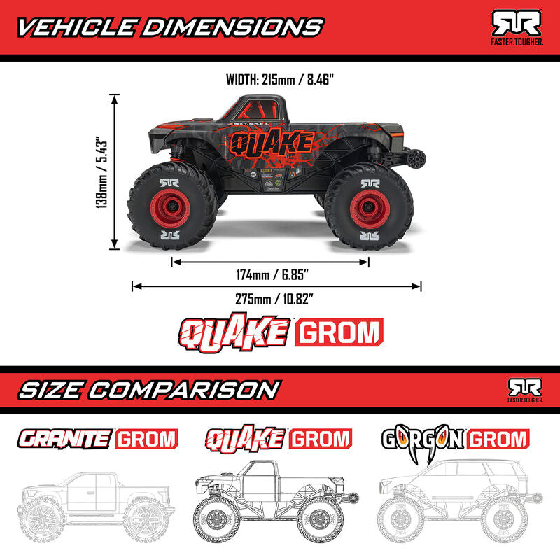 ARRMA 1/16 QUAKE GROM 4X4 RTR Brushed Monster Truck (Battery & Charger Included)