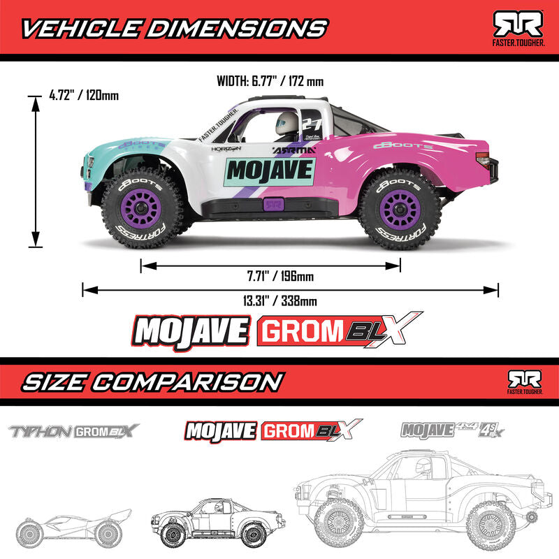 ARRMA MOJAVE GROM 223S BLX Brushless 4X4 Small Scale Desert Truck RTR with Battery & Charger - White