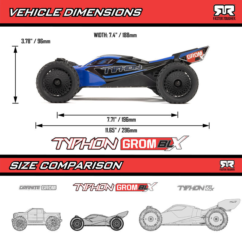 ARRMA 1/14 TYPHON GROM 223S DSC 4X4 RTR Brushless Buggy (Battery & Charger Included) - Blue