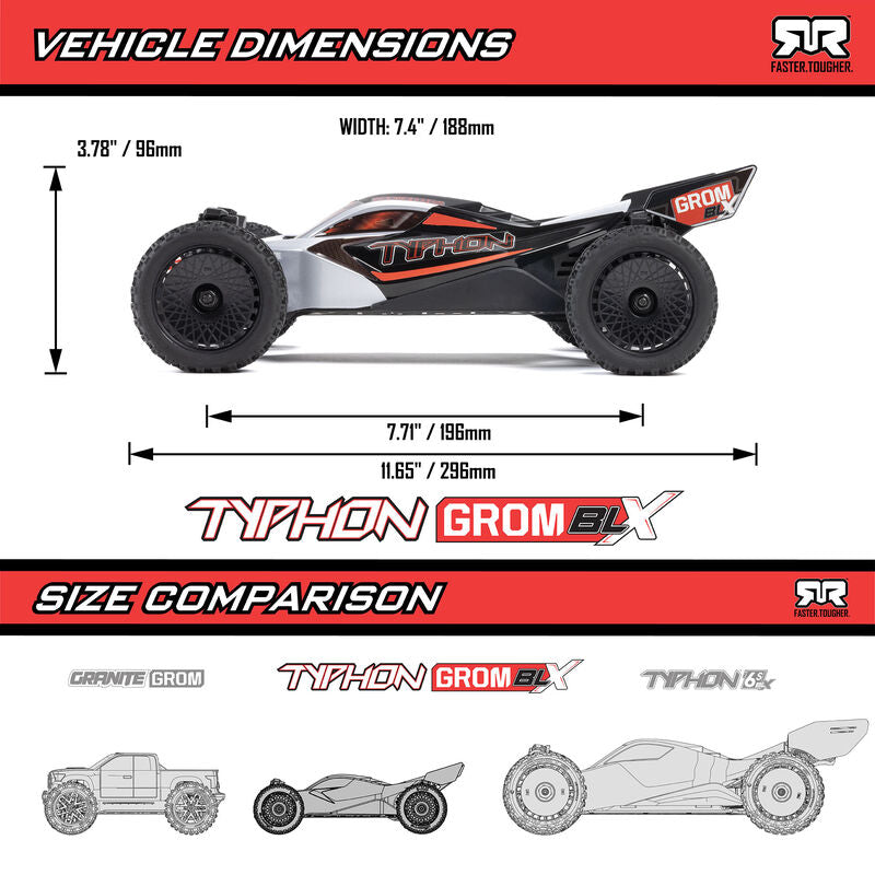 ARRMA 1/14 TYPHON GROM 223S DSC 4X4 RTR Brushless Buggy - Silver