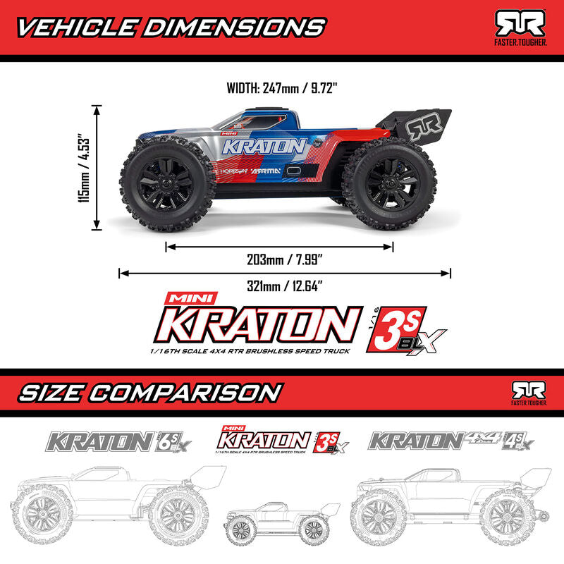 ARRMA 1/16 MINI KRATON 3S (Battery & Charger Included)