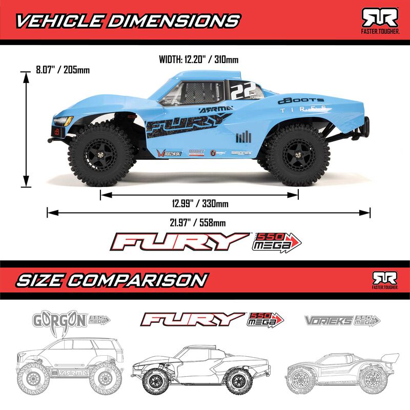 ARRMA 1/10 FURY 2WD RTR Brushed Short Course Truck (Battery & Charger Included) - Blue