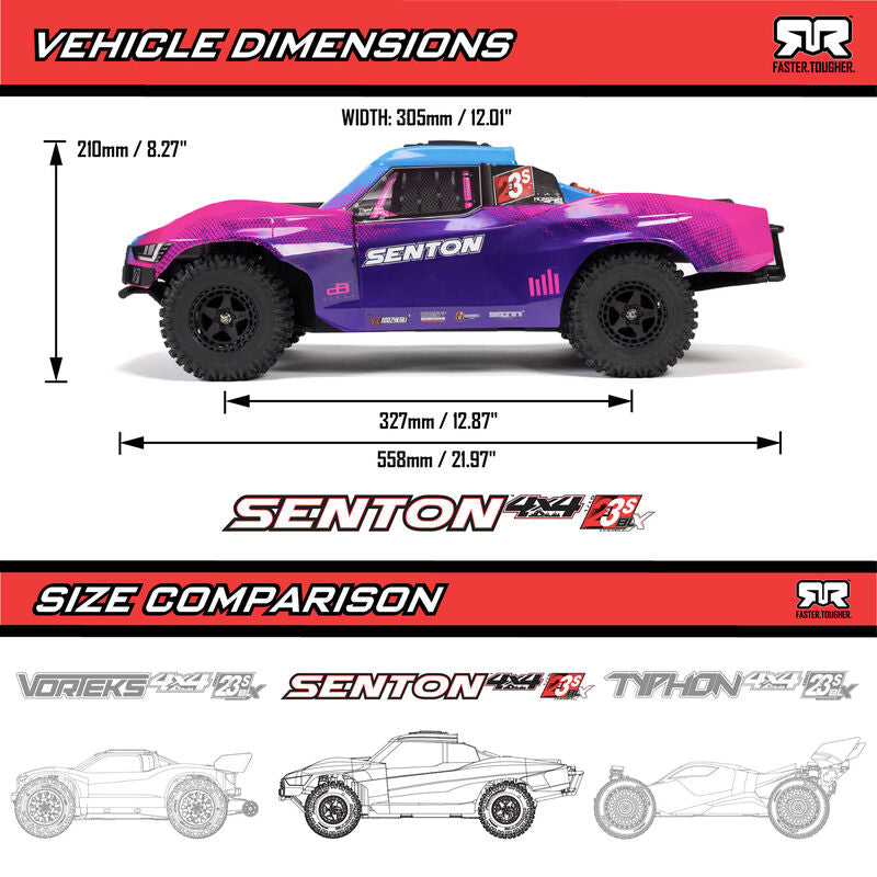 ARRMA 1/10 SENTON 223S DSC 4X4 RTR Brushless Short Course Truck - Red