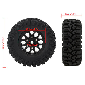 MEUS Racing 1.2 inch Beadlock Wheels Brass 1.0(plus) Wheel & Tire Set 62*24MM -4MM Negative Hub 77G For TRX4M SCX24 - Sport B - HeliDirect